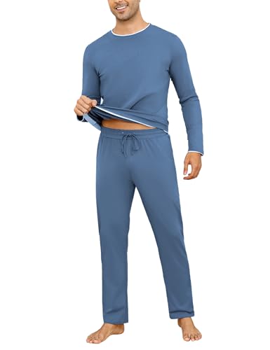 Aseniza Herren Schlafanzug lang Baumwolle Weich Rundhals Pyjama Set Winter...