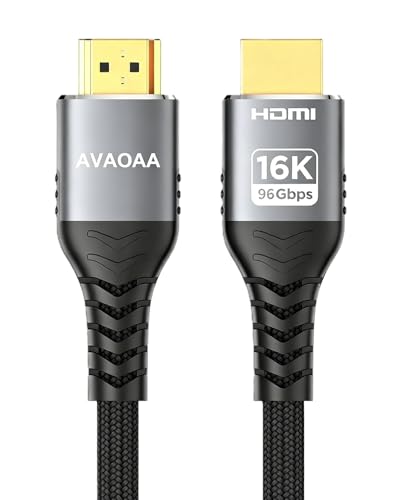 Avaoaa 16K 8K 4K HDMI 2.2ケーブル 2M, 96Gbps 超高速HDMIケーブル 8K、4K、240Hz、144Hz、120Hzに対応 編み込みHDMIケーブル Switch、PS5、Xbox本体に対応 ARC、eARC、HDR10+、HDCP2.3に対応 ゲーミングモニター、HDTV、ノートパソコン、プロジェクター、DVDプレーヤーに最適