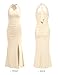 MEROKEETY Women's Wedding Guest Dress Summer Sleeveless Halter Backless Slit Ruched Beach Cocktail Formal Maxi Dresses, Beige, M
