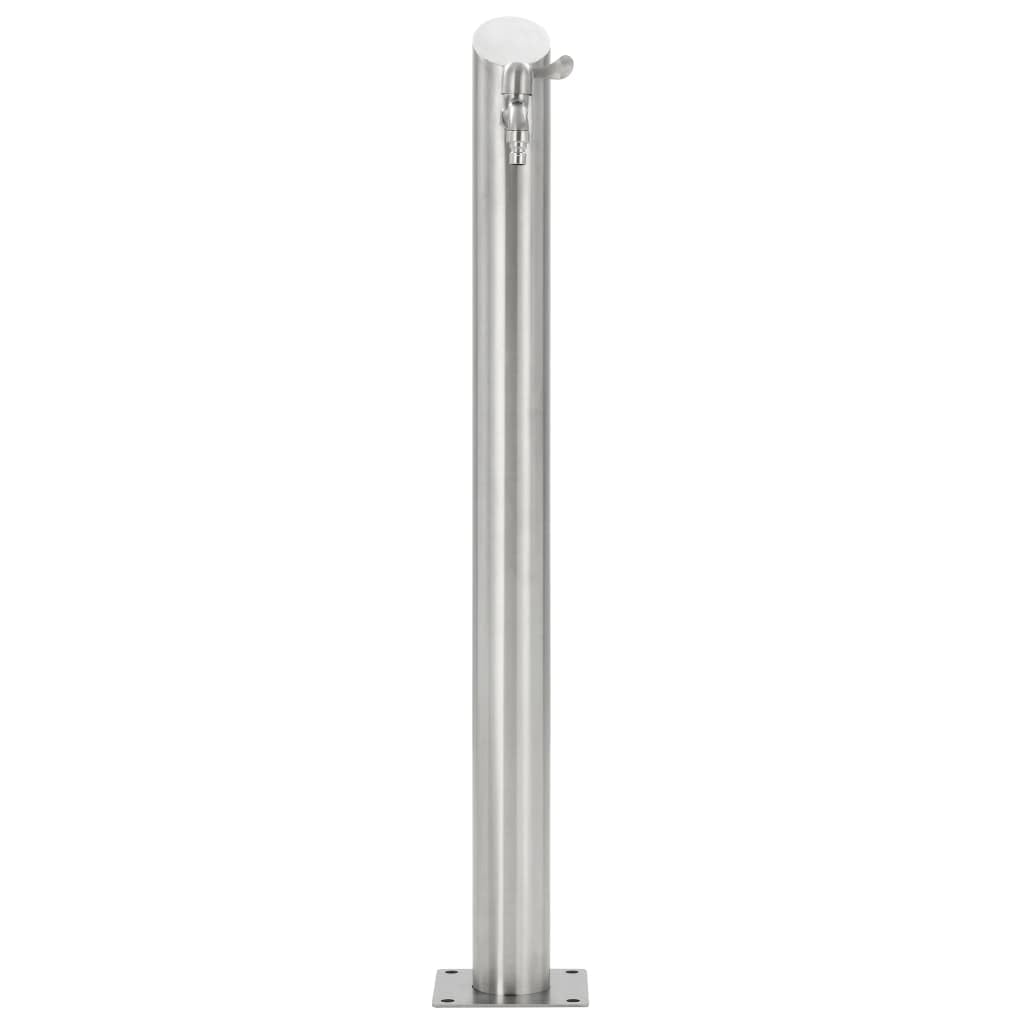 Columna de agua de jardín redonda de acero inoxidable de 95 cm con grifo, sistema de riego para jardín, balcón, bancal, con conexión, regulador de agua, boquilla de pulverización, riego