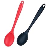 ✅【Paquete y tamaño】 2 cucharas de silicona negra son suficientes para reemplazarlas y el tamaño de cada cuchara es de 28 x 5,5 cm. Ahorro de espacio en la cocina