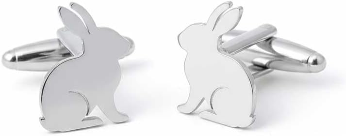 Men’s Bunny Silhouette Cufflinks – Stainless Steel Rabbit Cuff Links with Gift Box & Polishing Cloth – Available in Silver & Gold