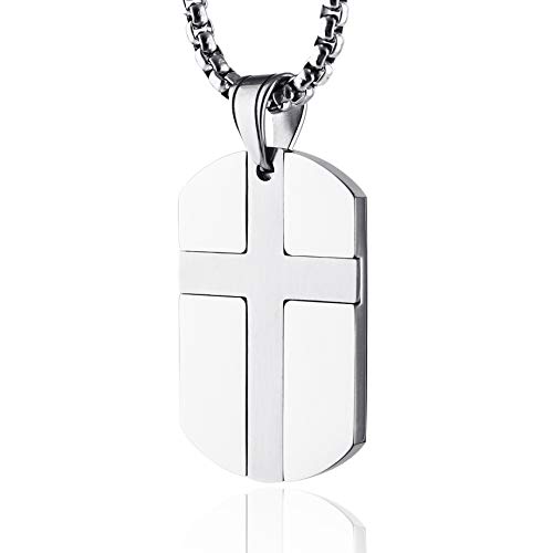 HZMAN Isaiah 41:10 Jewelry, Stainless Steel cross Dog Tag Necklace STRENGTH Bible Verse