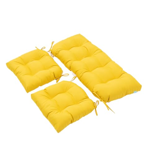Image of QILLOWAY Outdoor Patio Cushions Set of 3, Wicker Furniture Cushions with Ties, Waterproof Loveseat & Seat Cushions for Patio Bench, Porch Chair, Outdoor Replacement Cushions, Yellow