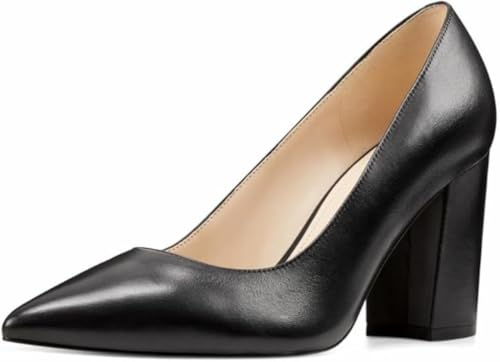 Nine West Astoria9x9 Block Heel Pump Black Leather 8 M