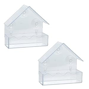 Set van 2 vogelvoederhuisjes, ramen, voederhuis voor vogels, vogelhuisje, voerdispenser voor mezen, mussen, wilde vogels, transparant, met zuignappen, weerbestendig, 15 x 6 x 15 cm
