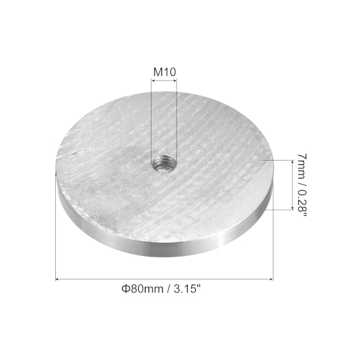 sourcing map M10 Gewinde 80mm Durchmesser Runde Form Aluminium Scheibe Hardware 1 Stück, Aluminium Kreis Scheibe Glasplatte Adapter für Glastisch