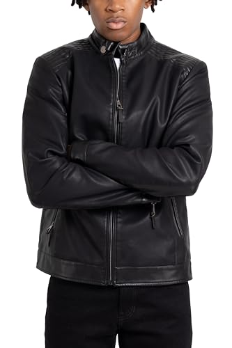 Image of X-Ray Men's Slim Fit Faux-Leather Moto Jacket with Removable Hood