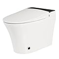Smart Heated One Piece Toilet with Foot Sensor Flush Night Light Power Outage Function Soft Close Lid Knob Control No Bidet White and Gray Design