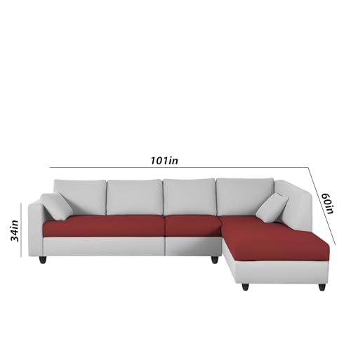 Image of Florian RHS 6 Seater L Shape Sofa Set for Living Room (Maroon Grey Fabric) Premium Fabric Sofa