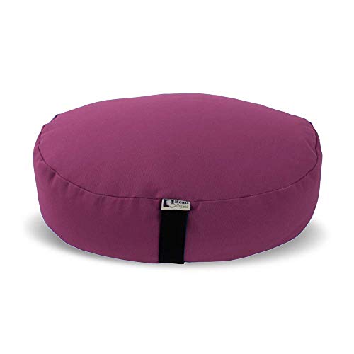 Bean Products 座蒲瞑想用クッション - 楕円形 - 米国内でのオーガニック素材 - 簡単にお手入れできるジッパーカバー - 100%オーガニック天然そばが詰められています - オーガニックコットンプラム