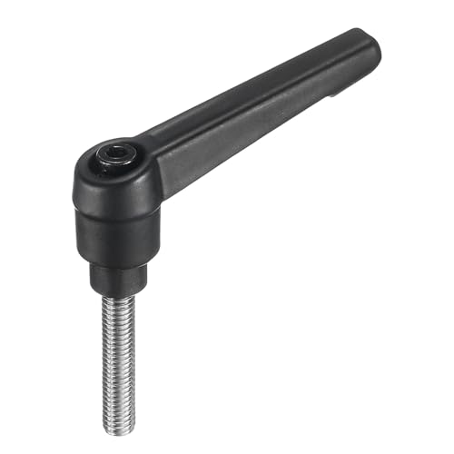 Image of uxcell Adjustable Clamping Lever Handle M6 x 30mm Metric 304 Stainless Steel Male Threaded Stud Hand Knobs Push Button Ratchet Rotating Screw Handles Bolts with Locking Lever Black
