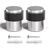 SANATO Nickel Cylindrical Floor Mounted Stainless Steel 304 Door Stop Door Stopper with Black Rubber, 2 Pack
