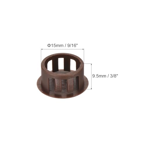 Image of MECCANIXITY 64PCS 15mm(9 /16 inch) Brown Plastic Hole Plugs, Flush Type Panel Hole Plugs Insert End Caps for Locking Hole Tubes Furniture Cabinet