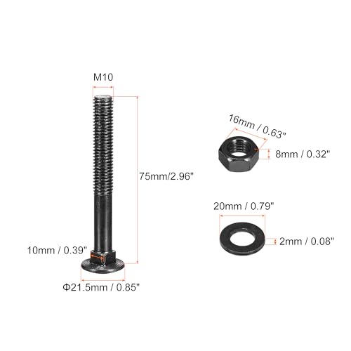 Tornillos de cuello cuadrado M10x75mm de acero inoxidable 304 con tuercas juego de 12 2