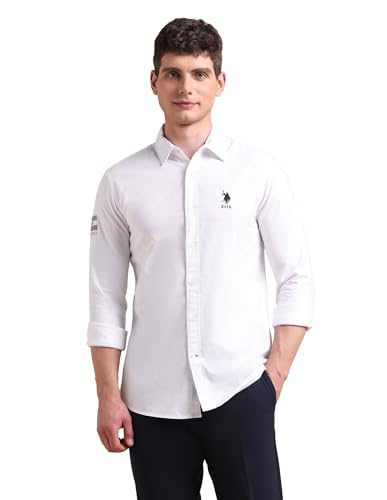 Image of U.S. POLO ASSN. Solid Tailored Fit Shirt for Men - 100% Cotton, Breathable & Comfortable, Full Sleeves Casual Shirt for Men