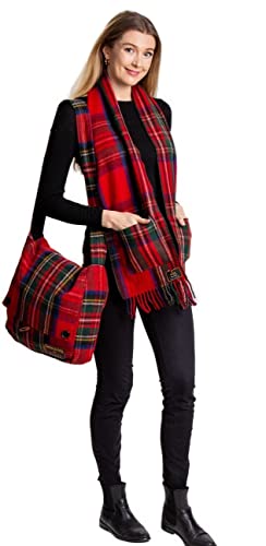 Patrick King Woollen Company Long Merino Wool Scarf with Pockets - Royal Stewart Fringed Plaid Oversized Scarf 10