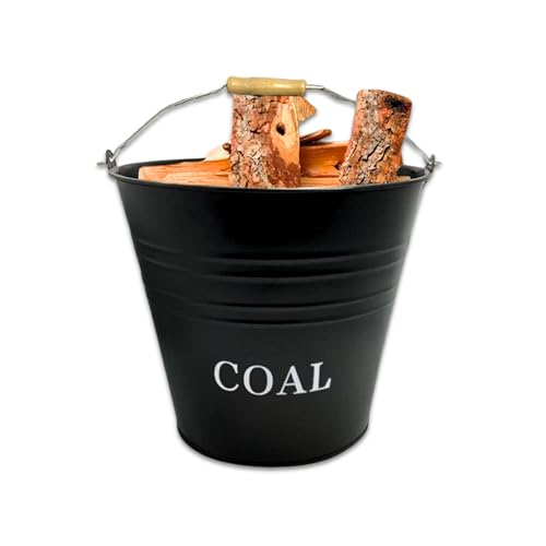 ADEPTNA Heavy Duty 12L Metal Coal Bucket Ash Wood Handle Fireside Scuttle Holder