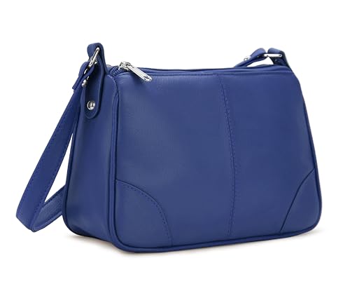 Image of Hudson & James Designer Genuine Leather Women Ladies Travel Satchel Everyday Crossover Cross body Work Mobile Shoulder Handbag Bag (Royal Blue)