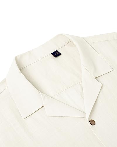 Alimens & Gentle Cuban Linen Shirts for Men Short Sleeve Button Down Shirt Cotton Summer Beach Camp Vacation Hawaiian Shirts4