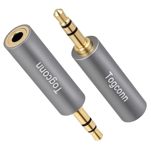 3.5mm TRRS to TRS Adapter 2Pack, 1/8'' 3.5mm 4-Pole TRRS Female to 3-Pole TRS Male Microphone Audio Jack Converter Connector for Phone Headphone Mic 4 Pole to 3 Pole DSLR Camera, PC, Laptop, Recorder