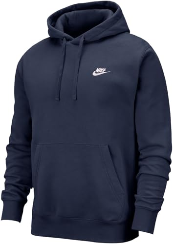 Nike Homme Sportswear Club Fleece Felpa Con Cappuccio, Bleu (Midnight Navy/White), S EU
