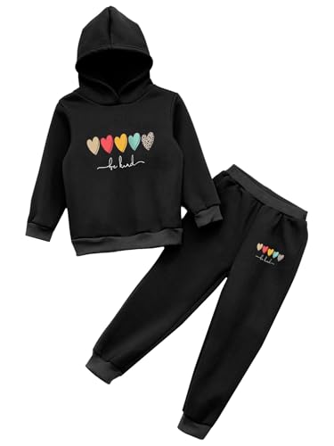 2Pcs Girls Fall Winter Hoodie Set Kids Pullover Sweatshirt and Jogger Pants Athletic Tracksuit