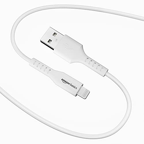 Image of amazon basics USB A to Lightning MFi Certified Charging Cable | Compatible with iPhone 13,12,11; 13,12,11 Pro; 13,12 11 Pro Max; 13,12 Mini (White,1.2M)