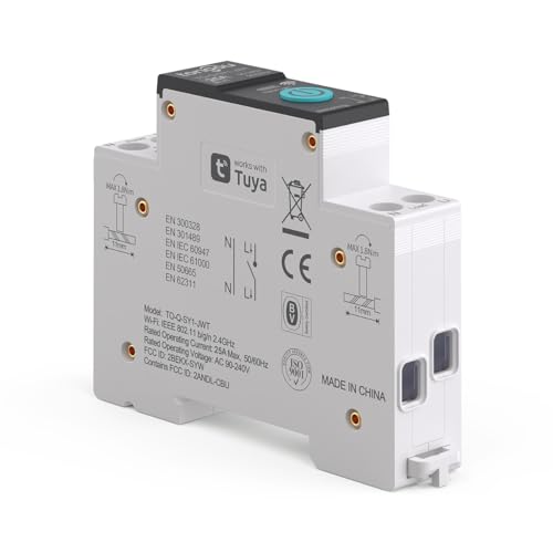 Image of TONGOU DIY 1P+N DIN Rail WiFi Smart Switch, 25A WLAN Intelligent Relay Switch, iOS Android App, TUYA /Smart Life App Remote Control, for Smart Home, with Metering, Voice Control and Time Keeping
