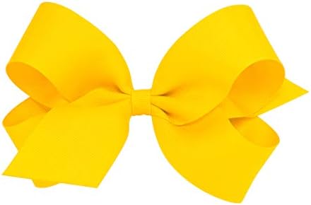 Wee Ones Girls' Classic Grosgrain Hair Bow on a WeeStay Clip with Plain Wrap, Large, Yellow