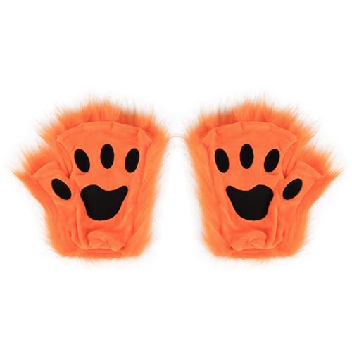 ikasus Cosplay Animal Fingerless Fursuit Paws for Adult Furry Bear Cat Wolf Dog Gloves Party Halloween Cosplay Costume, Orange