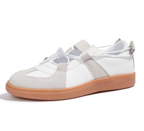 LUCKY STEP Zapatillas Mujer Moda Retro - Casual, Cómodas Ballet Flats, Ligeras & Respirantes, Zapatillas para Skate (Blanco/Gris, 9US-40EU-7UK)