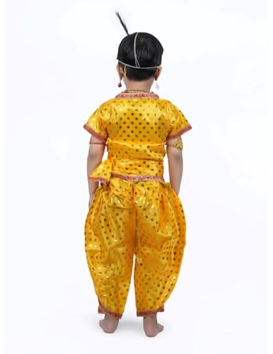 Image of BookMyCostume Shri Krishna Kanha Kanhaiya Polka Dots Kids Fancy Dress Costume 10 Pcs Set with Accessories 14-16 Years /Adult S,Golden /Yellow,Polyester