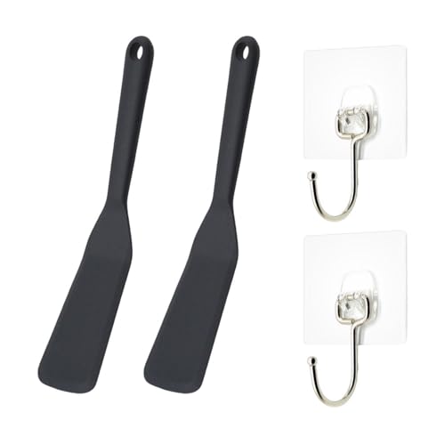 2 Stück Schwarzer Bratspatel, 2 Stück Transparenter Haken, Silikonspatel, Küchen-Kochspatel, Hitzebeständiger Silikon-Silikonspatel, Küchenutensilien