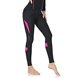 DIFOS Fahrradhose Damen Thermo Radlerhose gepolstert Winter Lange Radhose Elastische Reiter Leggings Radsport Tights(M,Schwarz/Rosa)