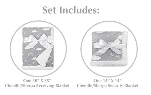 Image of American Baby Company Heavenly Soft Chenille Sherpa Blanket Set, 3D Gray Cloud, Receiving Blanket 30 inchx35 inch & Security Blanket 14 inchx14 inch, Warm Cozy for Baby Boys & Girls