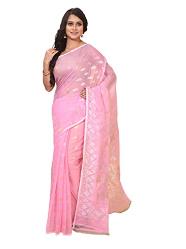 Sari indio de algodón rosa para celebraciones y eventos tradicionales