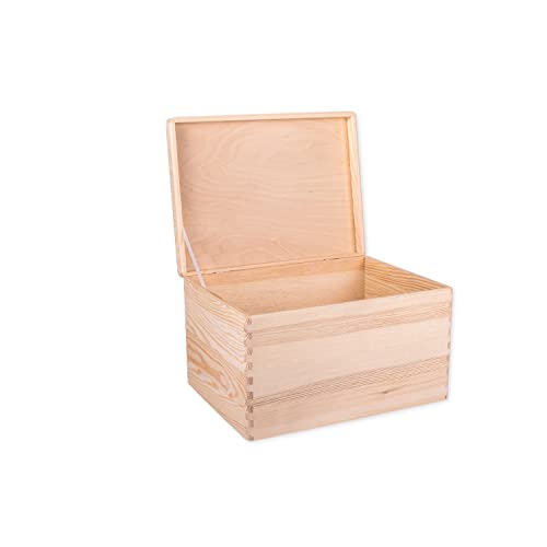 DECOCRAFT Onafgewerkte houten kist met deksel, geen handgrepen voor opslag, decoratie, organisatie, groot natuurlijk houten vakmanschap, rustieke woondecoratie, 40 x 30 x 24 cm.