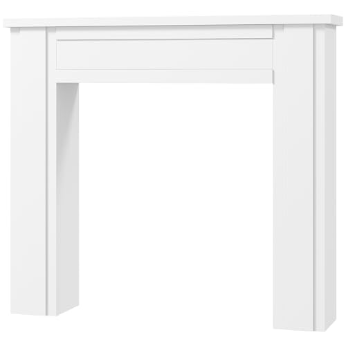 Modern Statement Fireplace Mantel, Single-Piece Freestanding Surround on Display Legs