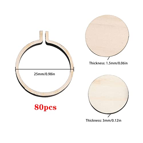 Image of Mini Wood Embroidery Hoop Display Frame - Round Hoop for DIY Embroidery Necklace Pendant and Keychain (80Pcs 25mm)