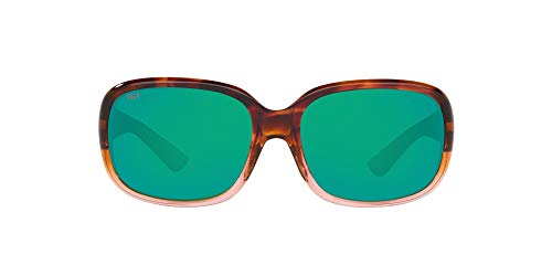 Costa Del Mar Women's Gannet Polarized Rectangular Sunglasses, Shiny Tortoise Fade/Green Mirrored Polarized-580P, 58 mm