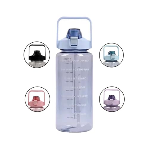 Image of 4Mura 2 L Capacity Belt Straw Transparent Motivational Water Bottles|Time Marker Leak Proof&Break-Proof|Best Usage For Office /School /Gym /Travel Bottle|Bpa-Free Fitness Sports Bottle (BLUE)
