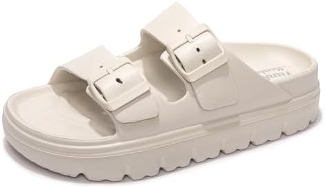 FUNKYMONKEY Women's Comfort Slides Double Buckle Adjustable EVA F...