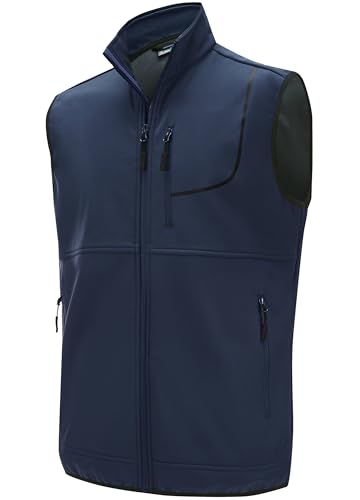 Willit Men's Softshell Gilet Golf Activewear Gilets Fleece Lined Windproof Outerwear Sleeveless Jacket Blue M