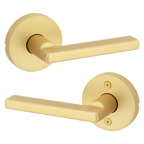 Kwikset Halifax Interior Passage Door Handle, Lever for Closet and Hallway Doors, Reversible Non-Locking Handle Lever, Satin Brass - image 1