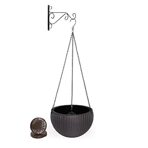 YEHIKO Set Maceta Colgante Autorriego 21cm - Maceta Exterior - Tiesto Plantas Interior - Decoración Jardin Hogar Balcon Terraza - Soporte y Cadena - Macetero Colgante Pared - Tierra de Coco (Marrón)