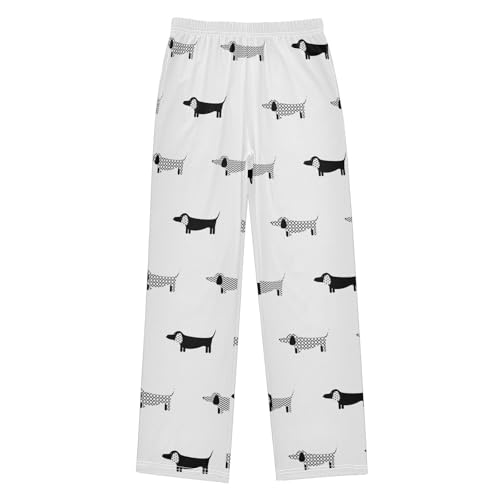 Boys' Pants Dachshund Black and White Dogs Long Bottoms Jogger Pants Elastic Waist Trousers with Pockets S-XL