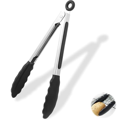 1 pièce de 21 cm pince à barbecue, résistante à la chaleur, pince de cuisine, pince de cuisson en acier inoxydable et nylon, pince à viande, pince de cuisson