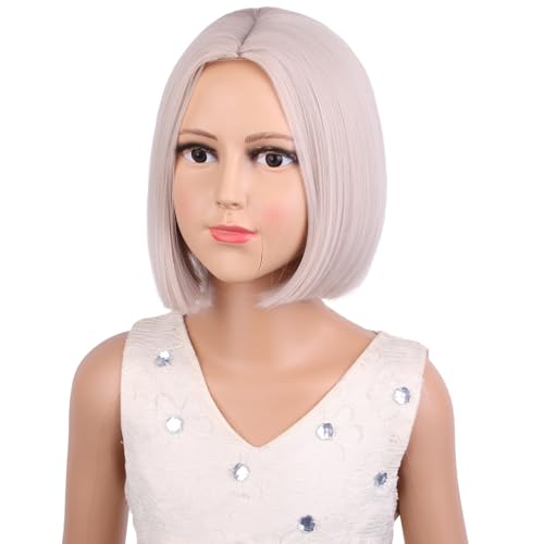 Image of Kids Blonde Wig Girls White Blonde Bob Wigs Child Short Middle Part Wig for Kids Synthetic Wigs