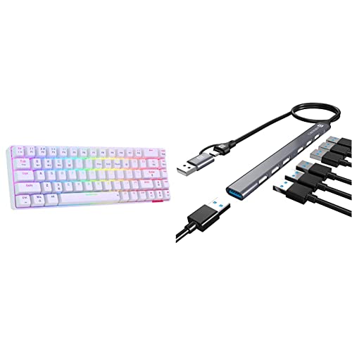 Image of Portronics Hydra 10 Mechanical Wireless Gaming Keyboard & Mport 7 Multiport 7-in-1 USB Hub with Convertible Heads, Compatible for Laptop, MacBook & Type-C Devices (Grey)